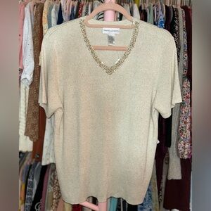 Draper’s And Damon’s Metallic Gold Beaded Shortsleeve Top